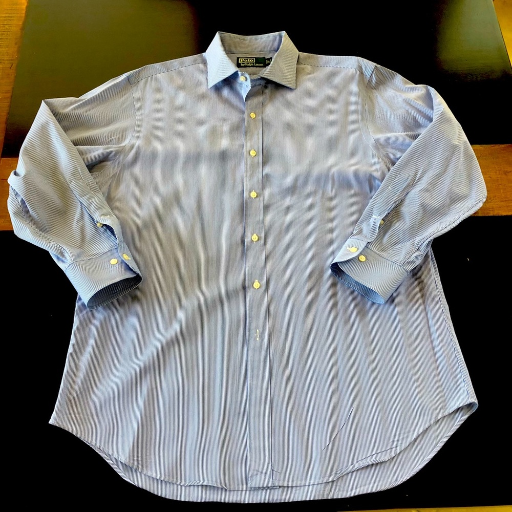 Polo by Ralph Lauren Classic Fit blue and white pin striped shirt. 17 32/33
